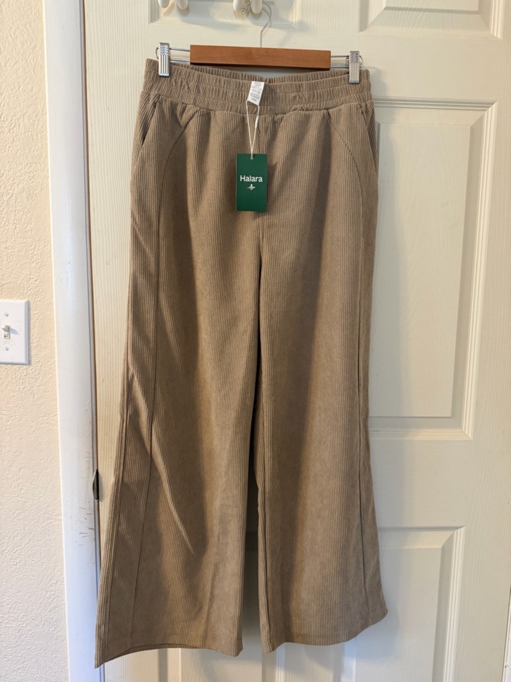 HALARA Wide Leg Corduroy Pants in Taupe